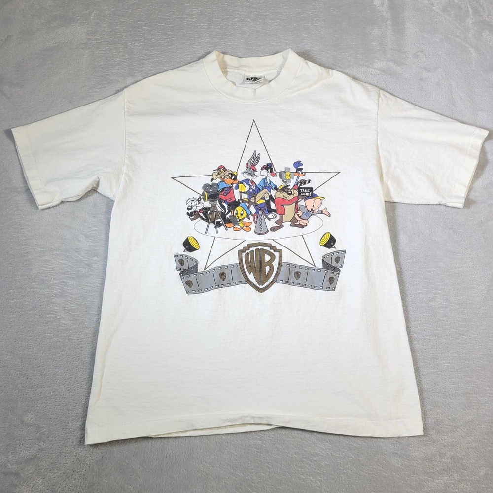 Vintage Looney Tunes T-Shirt Mens L White Warner Bros Film Crew Acme Clothing